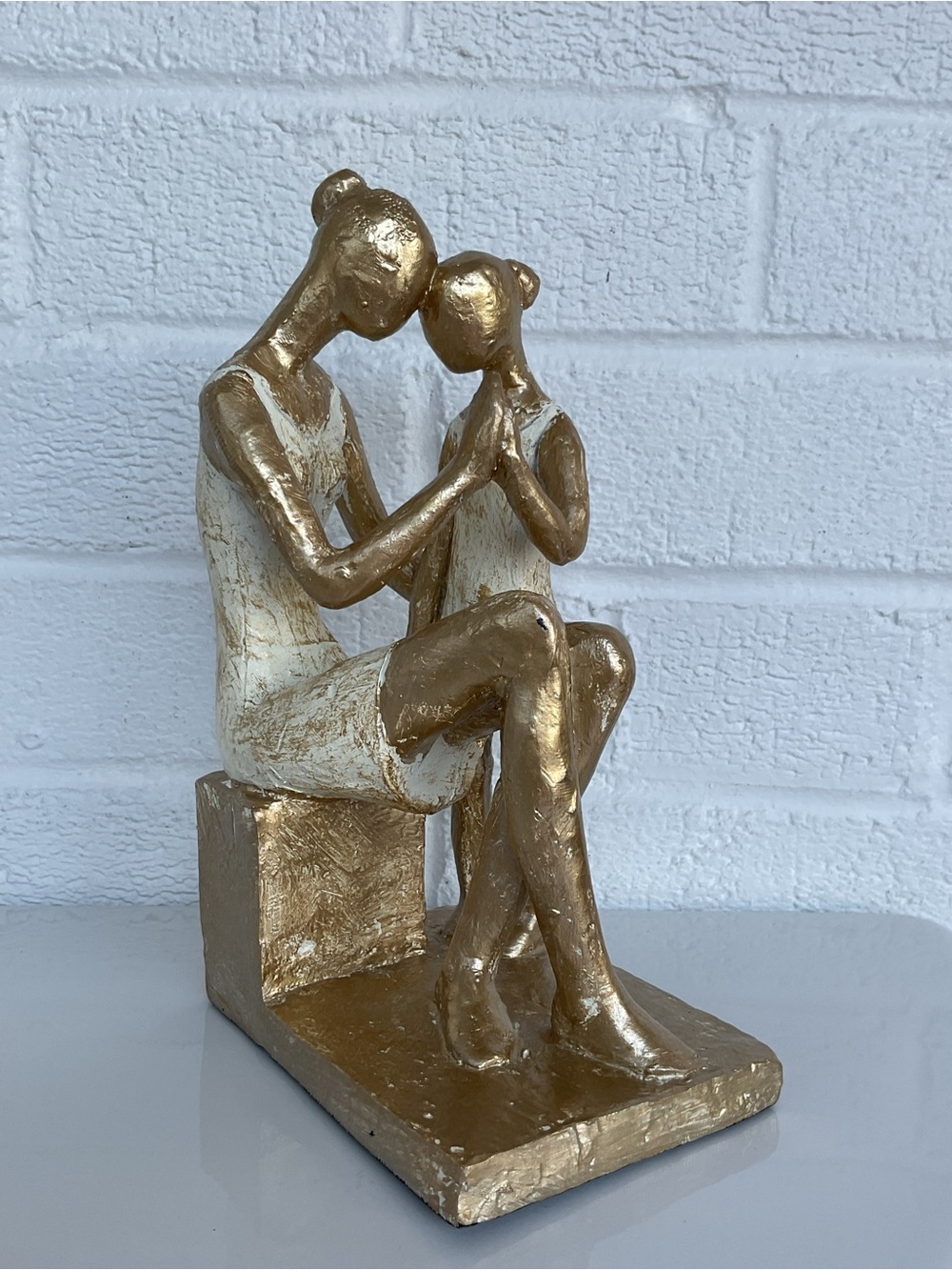 A Mother’s Love Gold Resin Mother Daughter Figurine 8.5” Abstract Sculpture